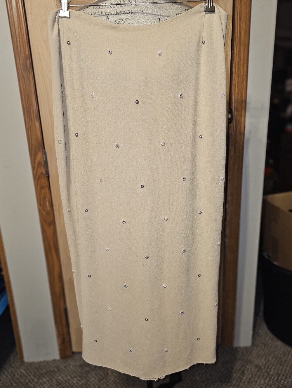 Collection B Beige Silk Skirt with Crystal Accents